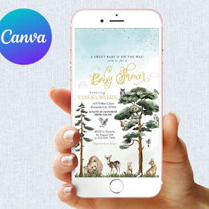 Woodland Animals Baby Shower Invitation Forest Animals e-vite Baby Shower Editable Mobile Phone Electronic Email SMS Invite