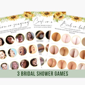 Hen Party Games Set of 3 Dirty Rude Bachelorette Party Games Printable Bridal Shower Sunny Yellow Flowers Sunflower Floral Rustic Country