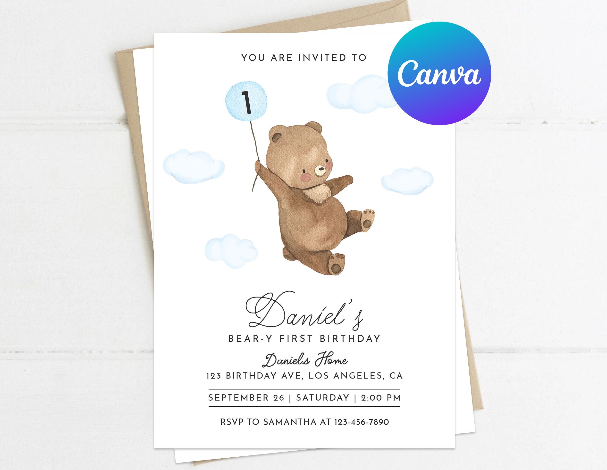 Teddy Bear First Birthday Invitation Boy Cute Beary 1st Birthday Blue ...