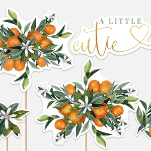 A Little Cutie is on the Way Centerpieces Baby Shower Clementine Orange Greenery Citrus Baby Decor Cutouts Cake Topper Printable Digital