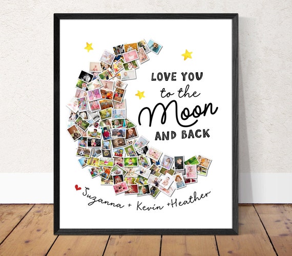 Affiche avec cadre Citation ''I love you to the moon & back'' - 40x40 cm - Cadeau