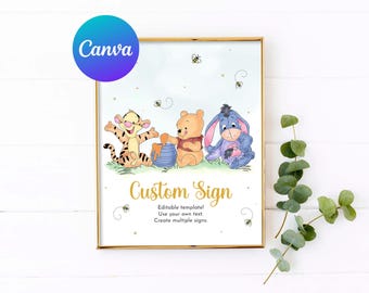 Baby Shower Custom Sign Winnie the Pooh Decoration Piglet Tigger Eeyore Hunny Party Decor Outdoor Yard Sign  Editable Template Printable