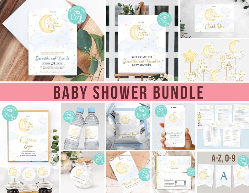 Baby Shower Boy Thank You Tags Printable Over the Moon Etsy