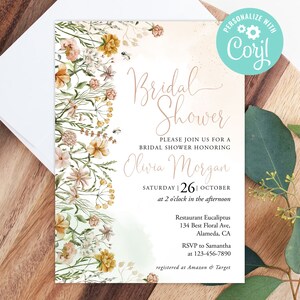 Brautparty-Einladungs-Vorlage Sofortiger Download druckbare bearbeitbare digitale oder gedruckte wilde Blumen Blumen Boho-Garten-Land Corjl