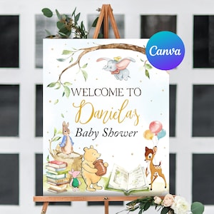 Storybook Baby Shower Welcome Sign A New Chapter Fairytale Book Themed Classic Winnie Welcome Outdoor Yard Sign  Editable Template Printable