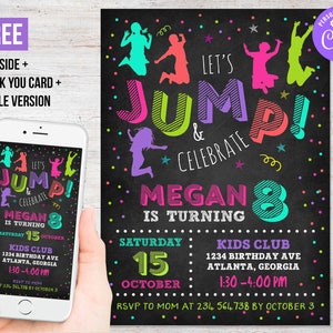 Jump Trampoline Party Birthday Invitation Girl Printable Bounce House Party Thank You Editable Template Instant Download Digital Printed