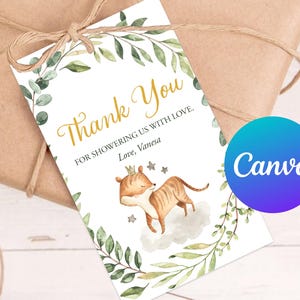 Baby Shower Thank You Tags Printable Safari Animals Tiger Jungle Greenery Safari Favor Tag Birthday Party Decor Editable Template