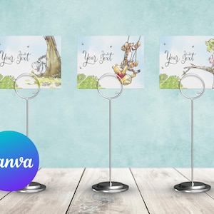 Étiquettes de nourriture pour baby shower imprimables Winnie l'ourson porcelet Tigrou décoration carte de table nourriture tente carte décoration de fête d'anniversaire modèle modifiable