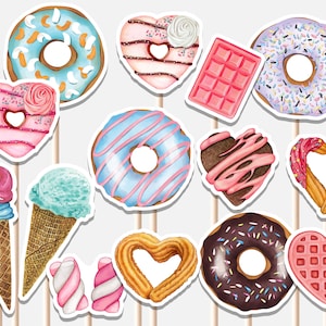 Sweet Centerpieces Birthday Party Decoration Cutouts Pink Candy Land Sweets Celebration Donut Lollipop Cake Topper Decor Printable Digital