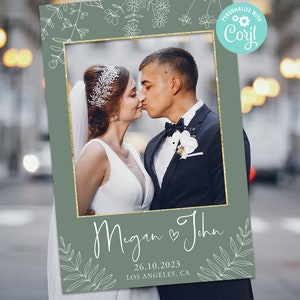 Wedding Photo Booth Frame Prop Decor Wedding Decoration Digital Editable Template Digital Botanical Modern Sage Green Minimalist Greenery