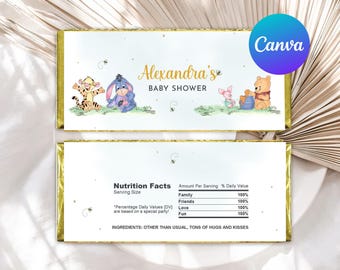 Baby Shower Chocolate Wrapper Winnie the Pooh Decoration Piglet Tigger Eeyore Hunny Decor Hershey Bar Labels Editable Template Printable