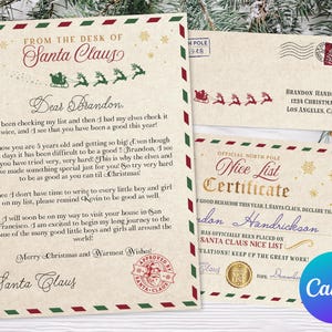 Santa Letter Kit from the Desk of Santa for Brother and Sister, Nice List Certificate from Santa Envelope Editable Template Printable