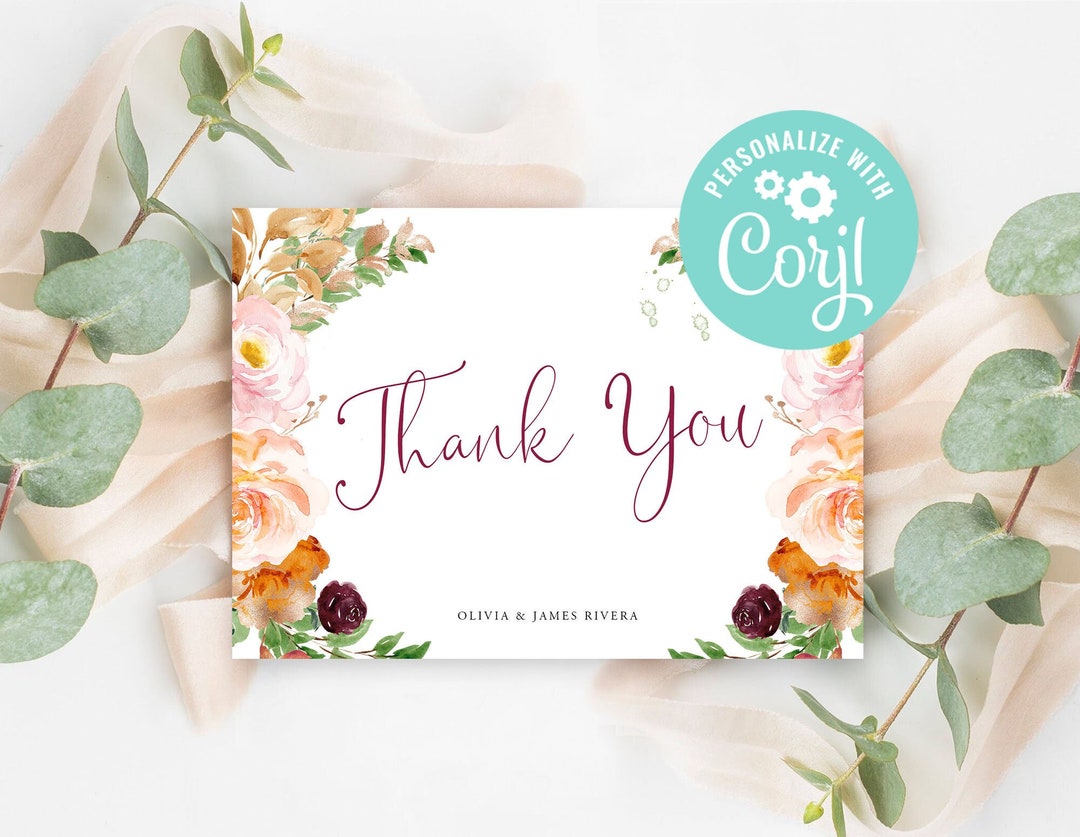 Wedding Thank You Card Template Editable Printable Digital Download or ...