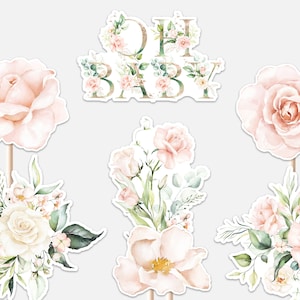 Oh Baby Centerpieces Baby Shower Girl Decoration Pink and Gold Floral Winter Wonderland Decor Cutouts Cake Topper Printable Digital