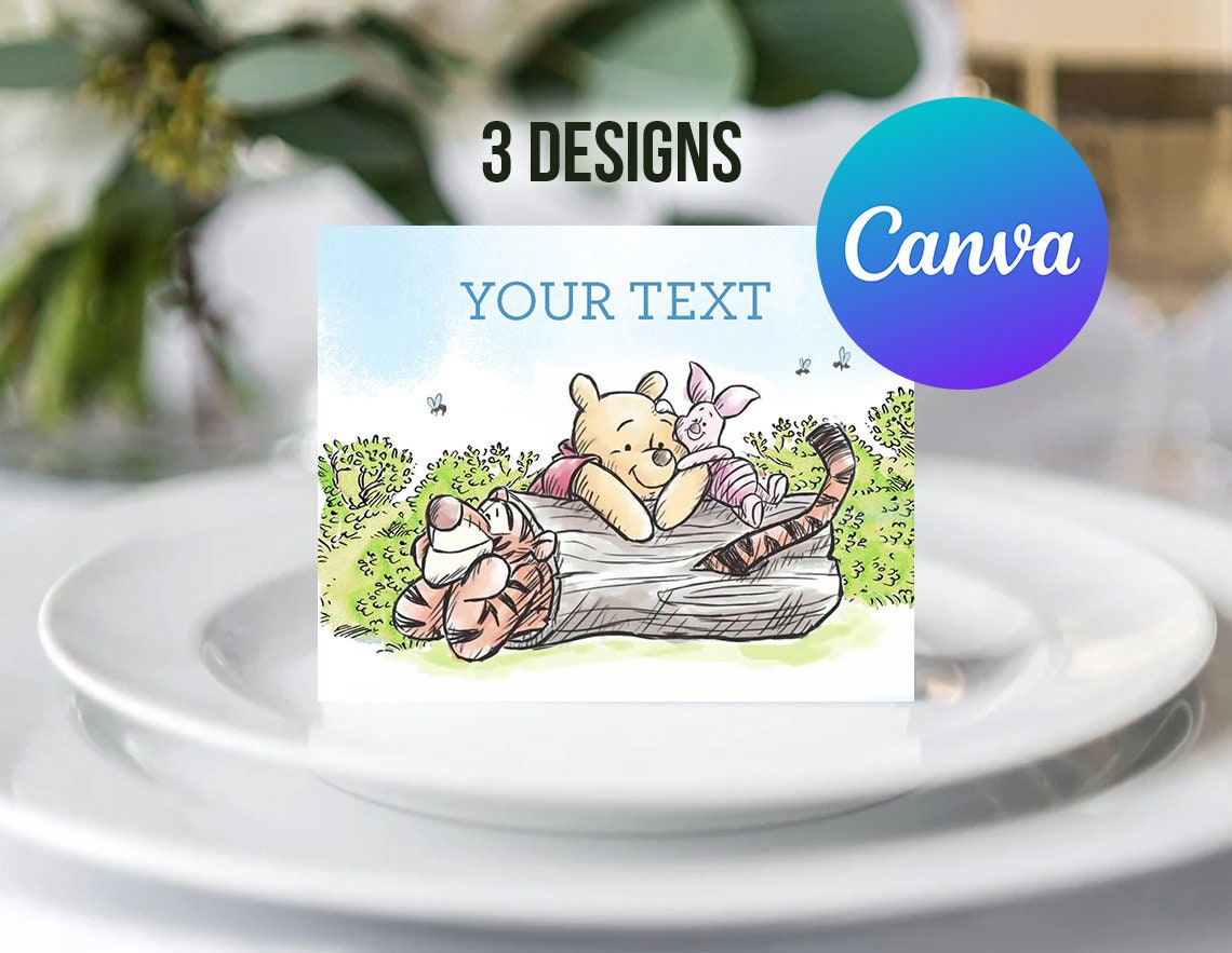 Baby Shower Food Labels Printable Winnie the Pooh Tigger Piglet Decoration Table Card Food Tent Card Birthday Party Decor Editable Template