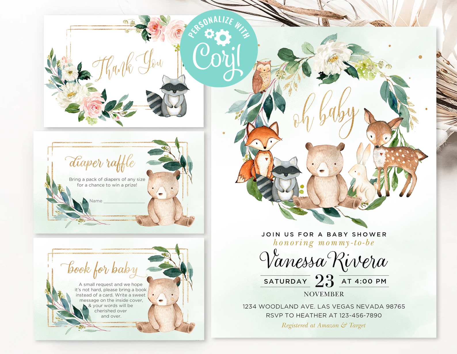 Woodland Animals Baby Shower Invitation Set Oh Baby Forest - Etsy