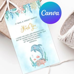 Ocean First Birthday Girl Thank You Tags Printable Under the Sea Ocean Life Animals Party Favor Tag Birthday Party Decor Editable Template
