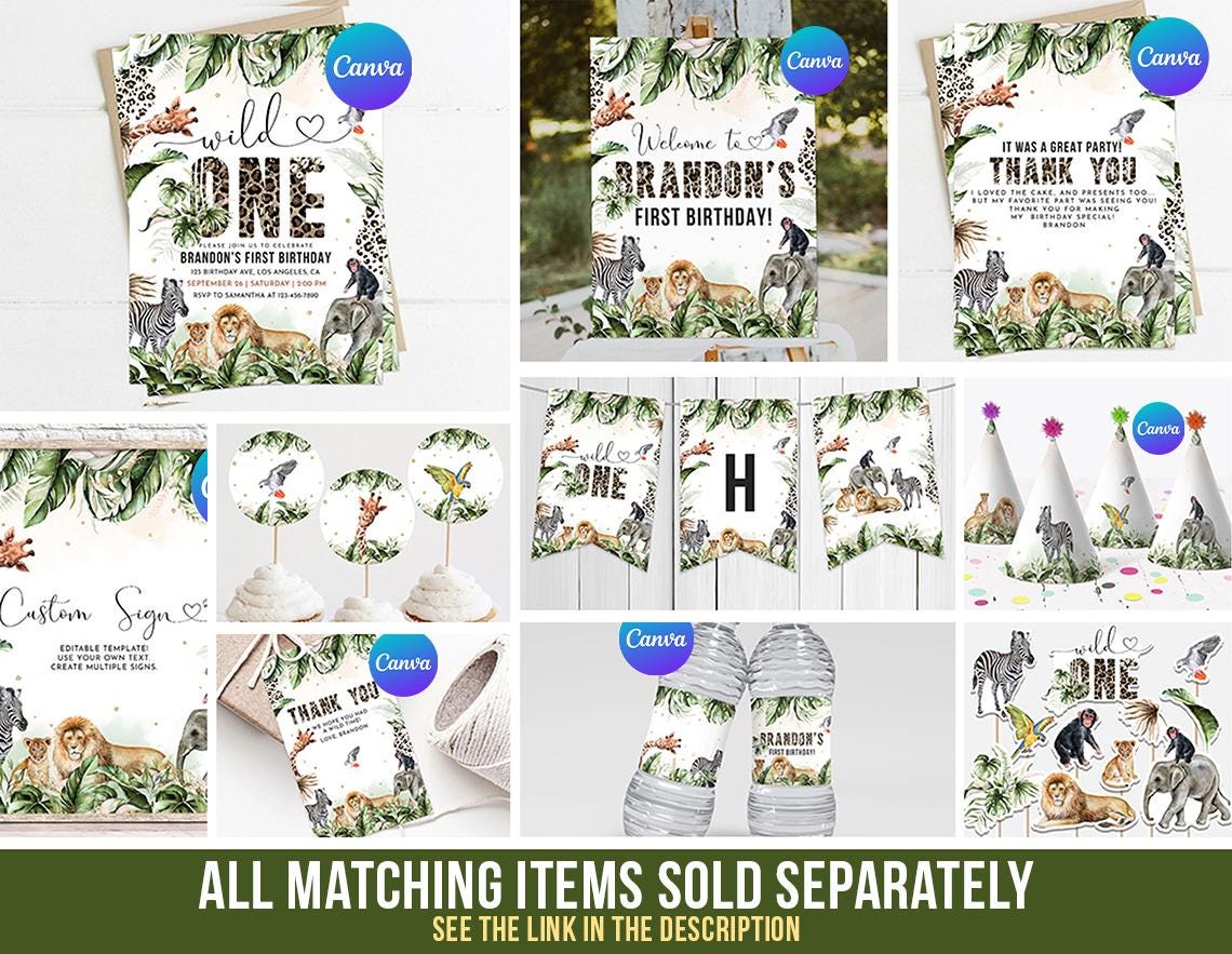 Safari Joint Birthday Invitation - Girl Zoo Animal Joint Party Invitations  - Twin Girls Jungle First Birthday - Twins Wild One, image size:1140x883