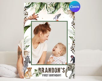 Cornice In Legno Per Foto 1° Compleanno – Tema Safari, 14,5x20,3 Cm, Per Foto 10x15, Regalo Per Neonati E Bambini