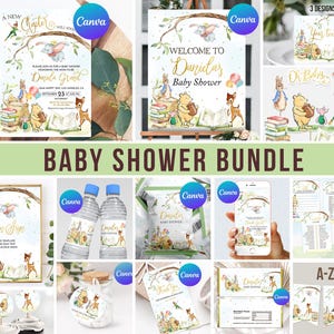 Storybook Baby Shower Party Decorations Bundle New Chapter Fairytale Book Invitation Digital Editable Banners Template Printable Thank You