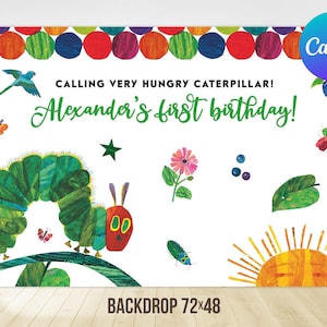 Very Hungry Caterpillar First Birthday Backdrop Birthday Party Decoration Printable Editable Template Digital Printable