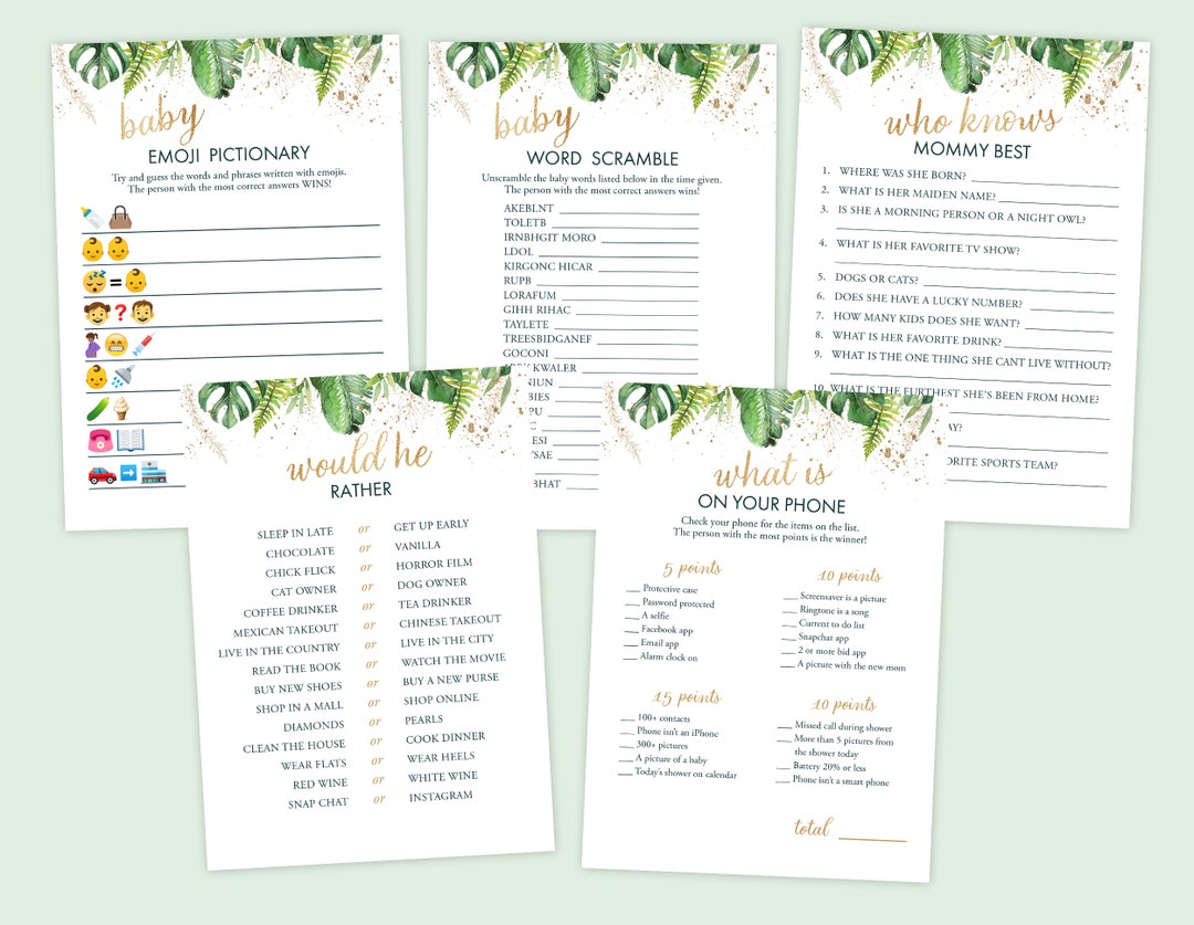 Set of 5 Baby Shower Games It's a Boy Printable Safari Animals Jungle ...