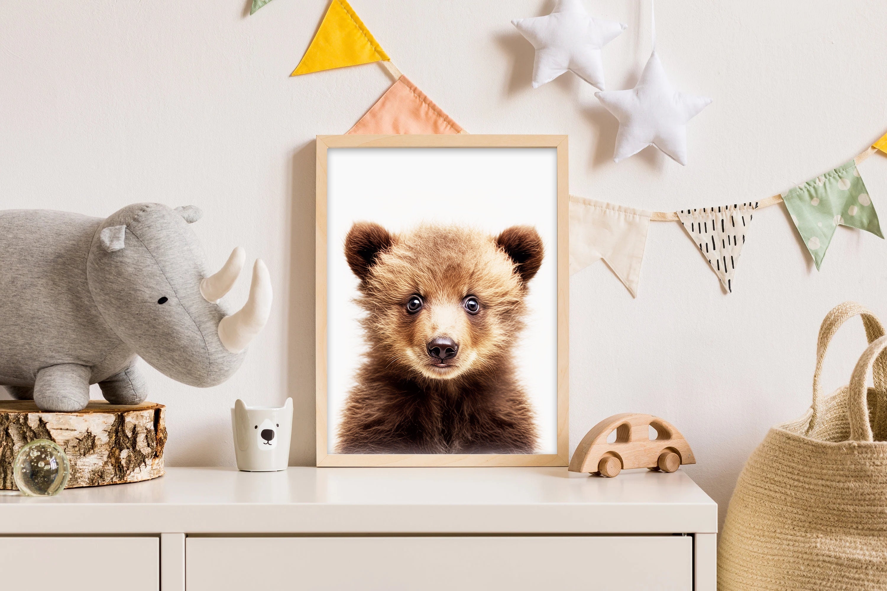 Stampa Su Tela Rustica Con Orsetti, Quadro Animali Del Bosco, Decorazione Parete Per Cameretta Bambini, Con Cornice