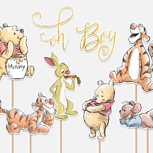Winnie the Pooh Centrotavola Baby Shower Decorazione Hunny Rabbit Tigro Roo Decor Ritagli Cake Topper Stampabile Digitale