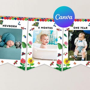 Very Hungry Caterpillar First Birthday Photo Banner Birthday Party Decoration Editable Template Digital Printable