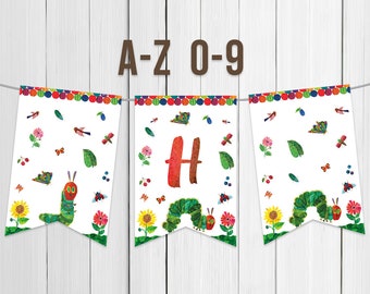 Printable Banner Letters A to Z Very Hungry Caterpillar First Birthday Party Decoration Digital Instant Download
