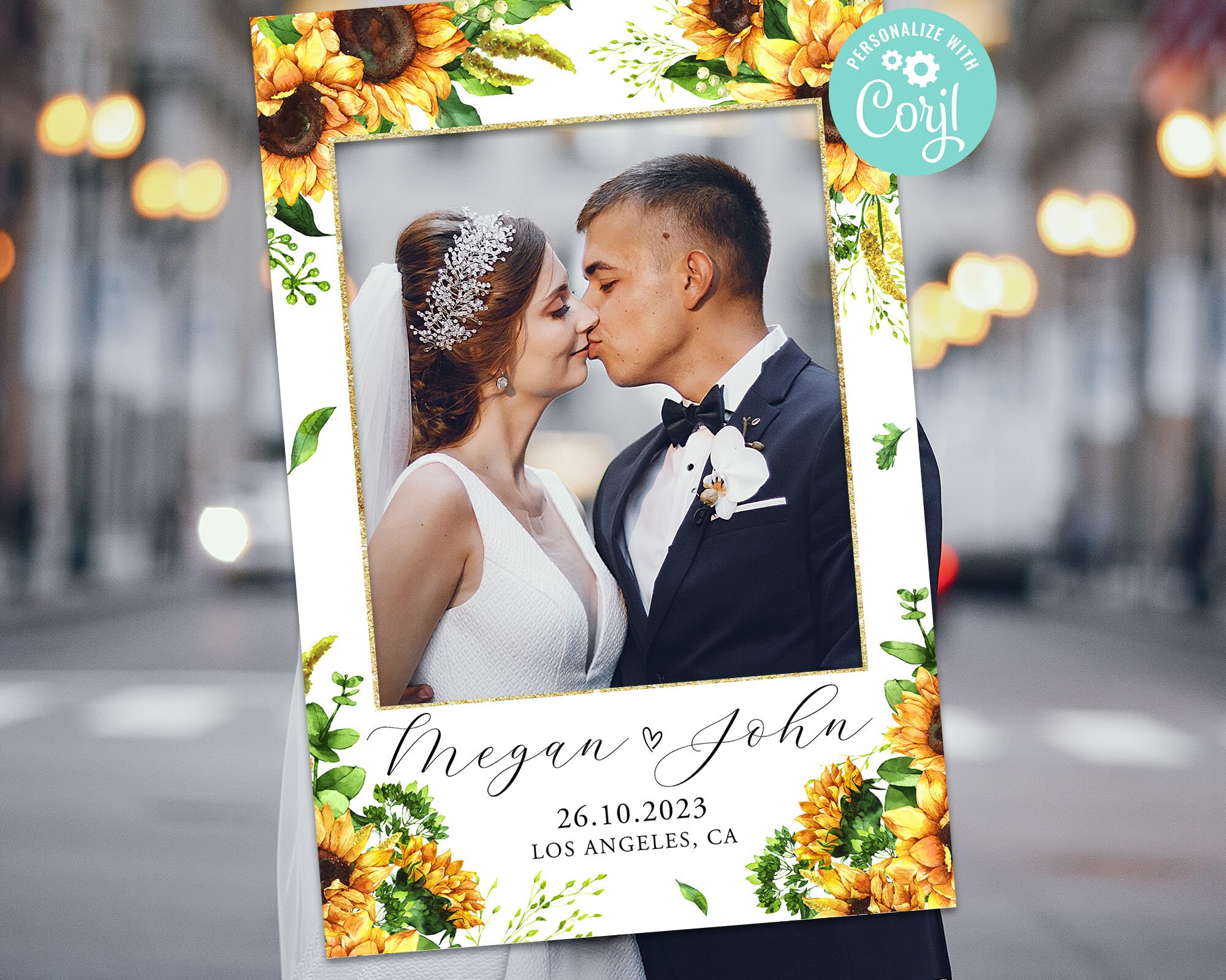 Wedding Photo Booth Frame Prop Decor Digital Editable Template Printable Sunny Yellow Flowers Sunflower Floral Rustic Country