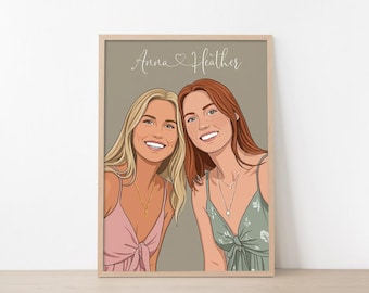 Best Friend Gift, Hand-Drawn Illustration, Custom Portrait, Painting from Photo, Friends Prints, Birthday Gift for Her, Unique Gift for Him