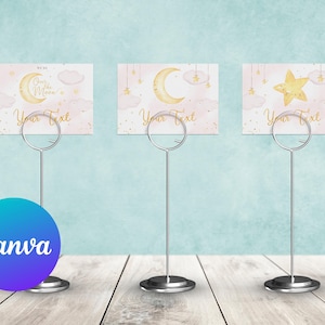 Baby Shower Girl Food Labels Printable Gold Moon and Stars Decoration Table Card Food Tent Card Birthday Party Decor Editable Template