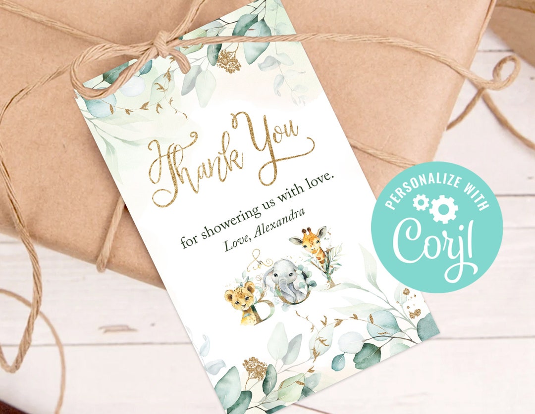 Baby Shower Boy Thank You Tags Printable Safari Animals Cute Etsy