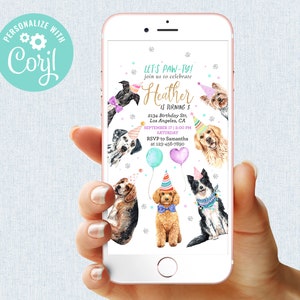 Lets Pawty Birthday Girl Invitation Animal Party Dog Invite Digital Instant Download Editable Template Mobile Phone Electronic SMS Corjl