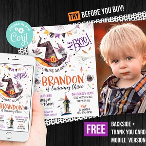 Halloween Boo Birthday Invitation Girl Photo Picture Ghost Thank You Card Spooky Celebration Party Editable Template Corjl Digital Printed