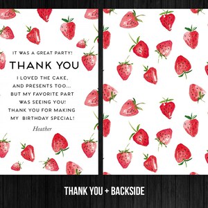 Strawberry Thank You Card Summer Birthday Girl Thank You Card Berry First Birthday Instant Download Editable Template Digital Printed