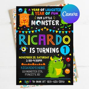 Our Little Monster First Birthday Invitation Boy Instant Download Monsters Party Thank You Card Editable Template Digital Printed Invites