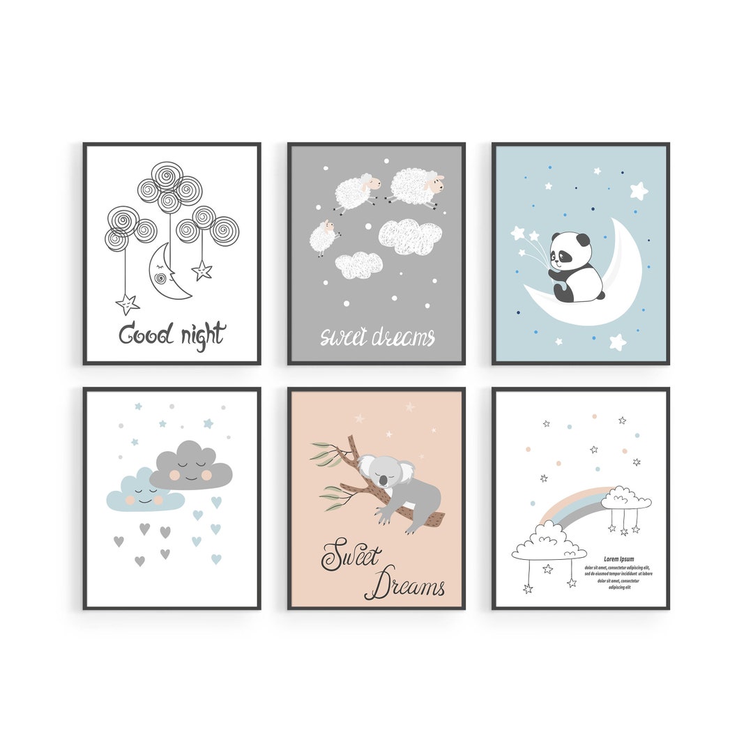 Nursery Prints Set Neutral Wall Art Decor for Baby Room Reading Corner ...