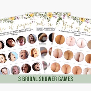 Hen Party Games Set of 3 Dirty Rude Bachelorette Party Bridal Shower Wild Flowers Floral Boho Garden Country Printable