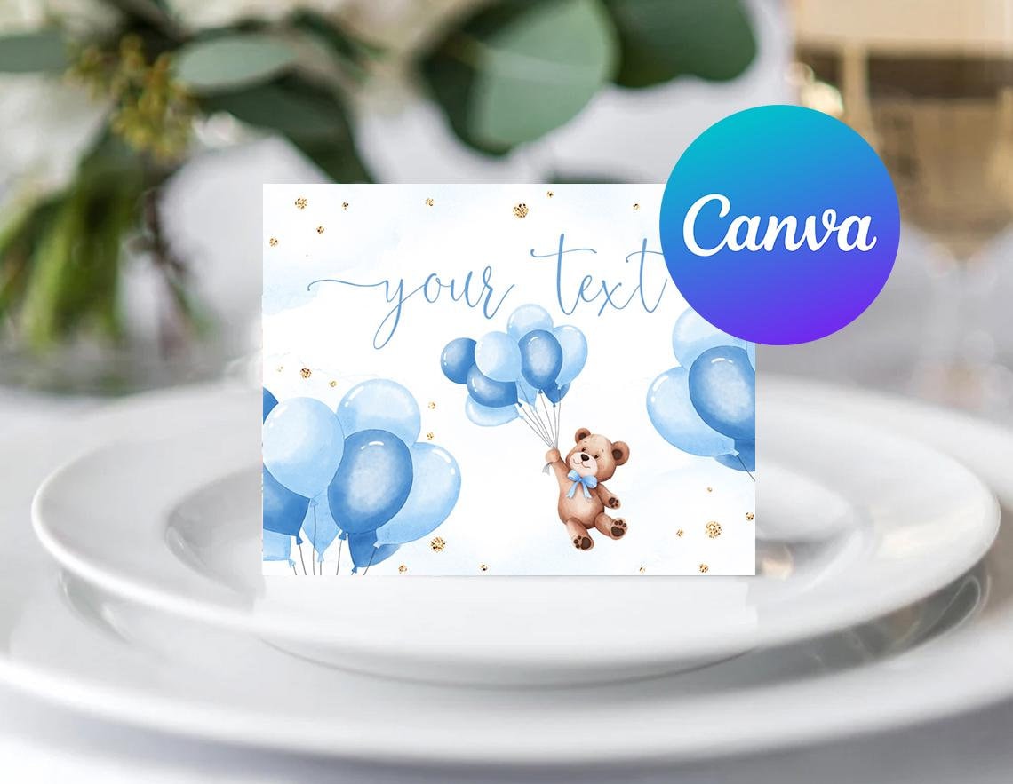 Teddy Bear Balloon Baby Shower Boy Food Label Printable We Can Bearly ...