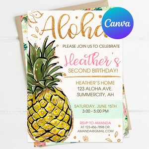 Pineapple Birthday Invitation Tropical Summer Aloha Party Invitation Luau Editable Template Instant Download Digital