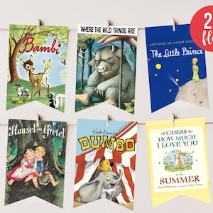 Storybook Baby Shower Banner Printable Bunting Decoration Digital Classic Book Covers Instant Download Garland DIY
