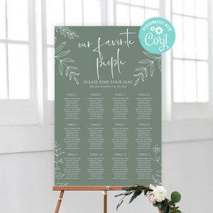 Wedding Seating Chart Template Printable 12 Tables Plan Editable Digital Download or Printed Botanical Modern Sage Green Minimalist Greenery