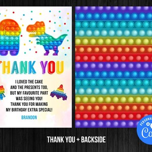 Rainbow Pop It Birthday Boy Thank You Card Pop Fidget Party Editable Template Corjl Digital Printed Instant Download