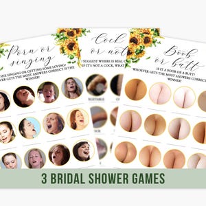 Hen Party Games Set of 3 Dirty Rude Bachelorette Party Games Printable Bridal Shower Sunny Yellow Flowers Sunflower Floral Rustic Country