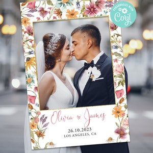 Wedding Photo Booth Frame Prop Decor Wedding Decoration Digital Editable Template Digital Wild Flowers Floral Boho Garden Country Corjl