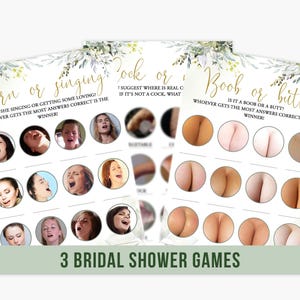 Hen Party Games Set of 3 Dirty Rude Bachelorette Party Games Printable Bridal Shower Games Greenery Gold Botanical Eucalyptus Leaves