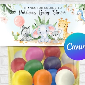 Baby Shower Bag Topper Template Safari Animals Wild Jungle Greenery Oh Baby Elephant Printable Editable Template Digital Instant Download