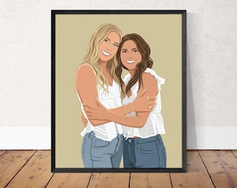 Hand-Drawn Portrait from Photo, Bestie's Birthday Gift, Custom Painting, Personalized Gift for Best Friend, Friendship Gift for Girlfriend